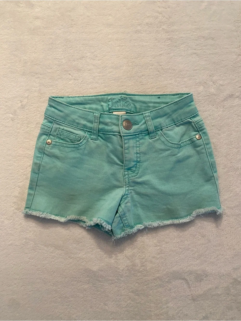 Justice Girls' Denim Shorts Teal Cut off Size 8 Slim